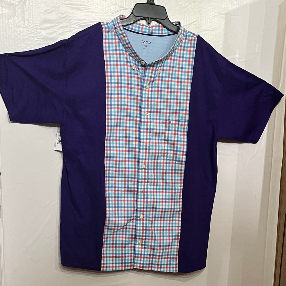 Upcycled reworked Izod Men's Purple and Blue Plaid Button Down Shirt merged. New